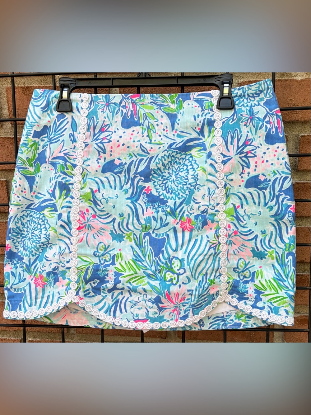 Lilly Pulitzer Blue, Pink & Green Floral Cotton Throw with Lace Trim